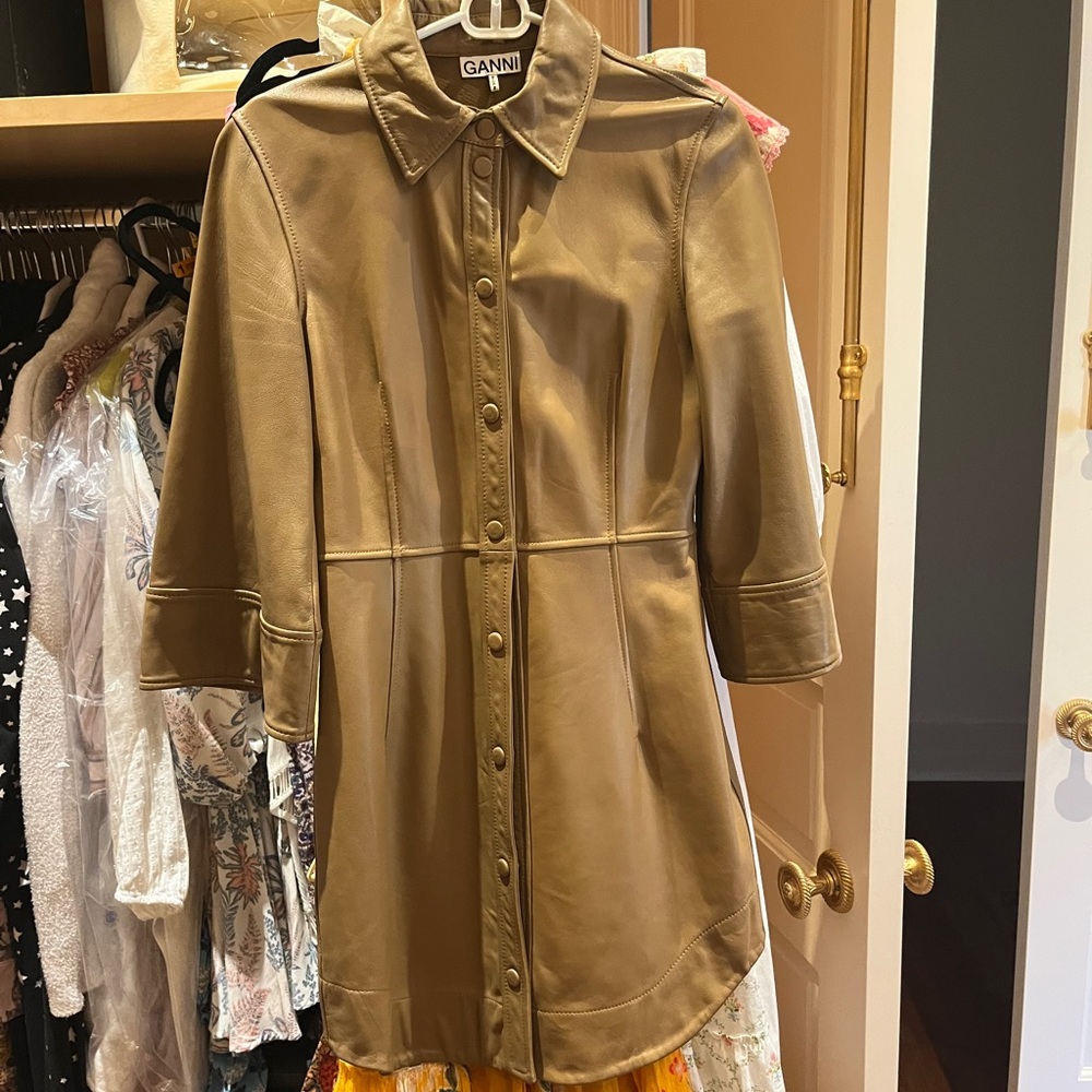 Ganni Tan Leather Mini Dress - Picture 6 of 6